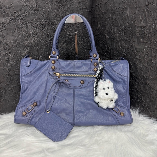 95新 Balenciaga/巴黎世家 巴黎世家马卡龙紫机车大号手提包