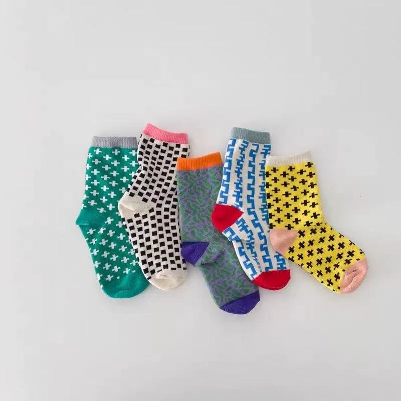 秋冬新款男童女童中筒袜ins儿童撞色设计潮童袜潮袜韩版棉袜袜子