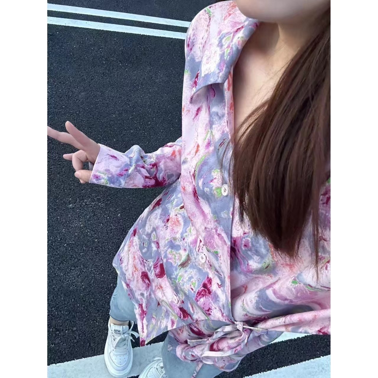 晶咕 【山茶旧梦】碎花扎染显瘦别致长袖衬衫时尚夏季小众衬衣