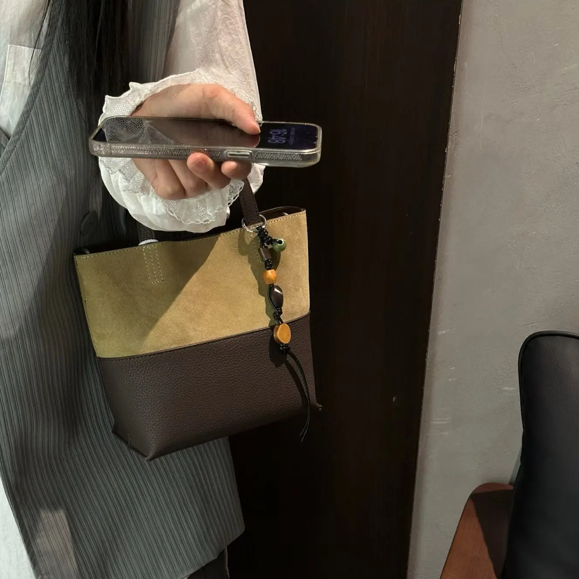 按编码下单～甜美风斜挎包磨砂女士真皮水桶包复古