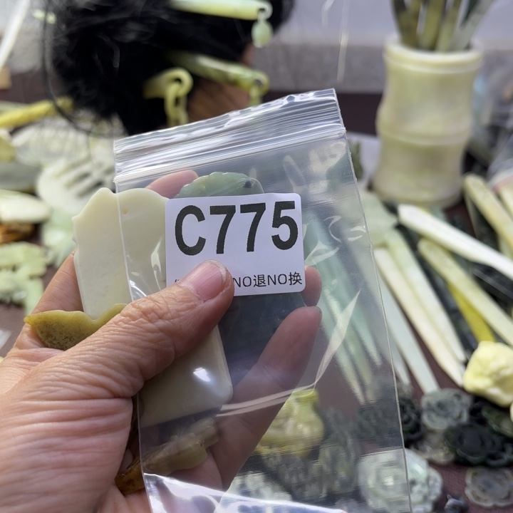 蛇纹石玉发饰合金温****孩