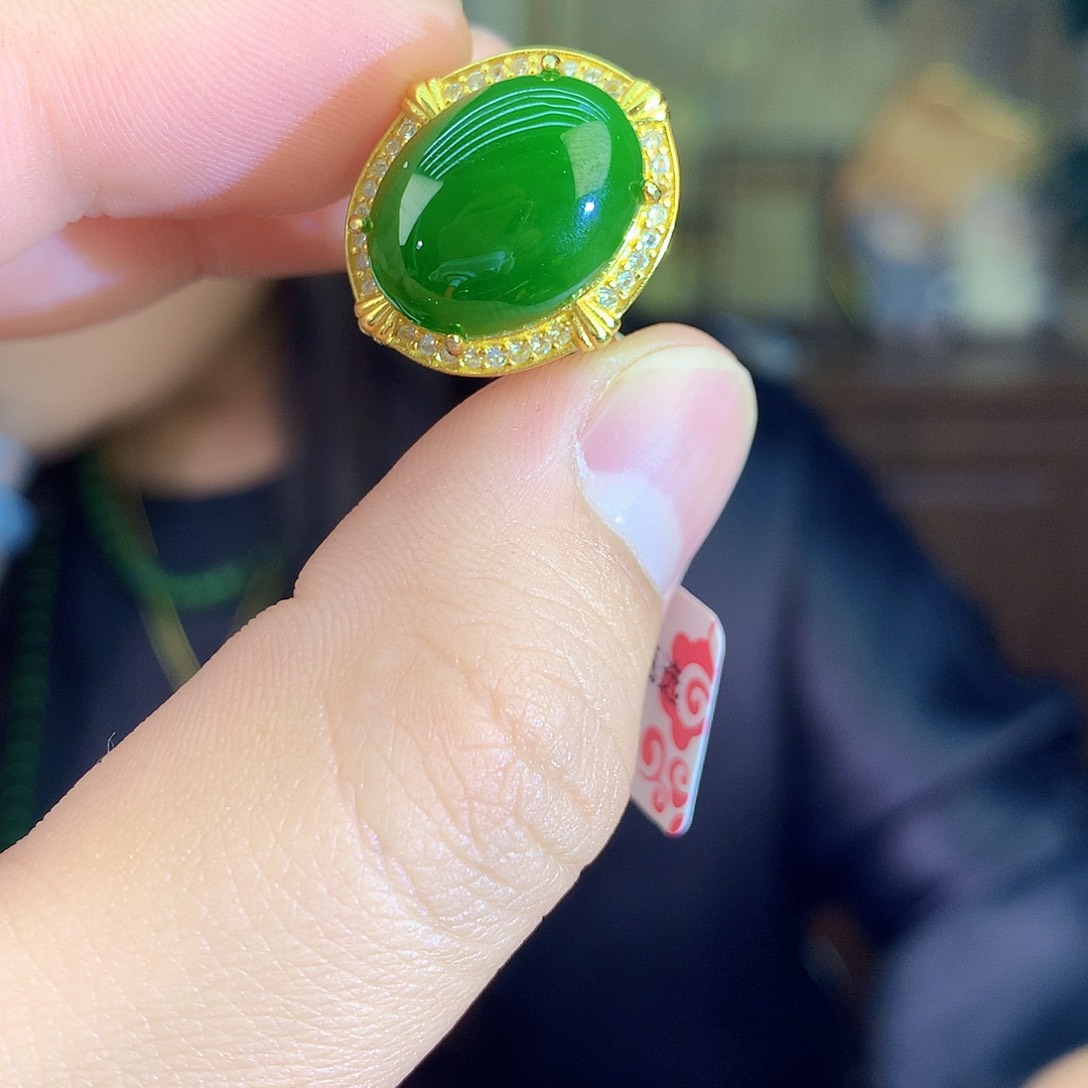 吊坠(不含链)银S925镶嵌和田玉（碧玉）戒指