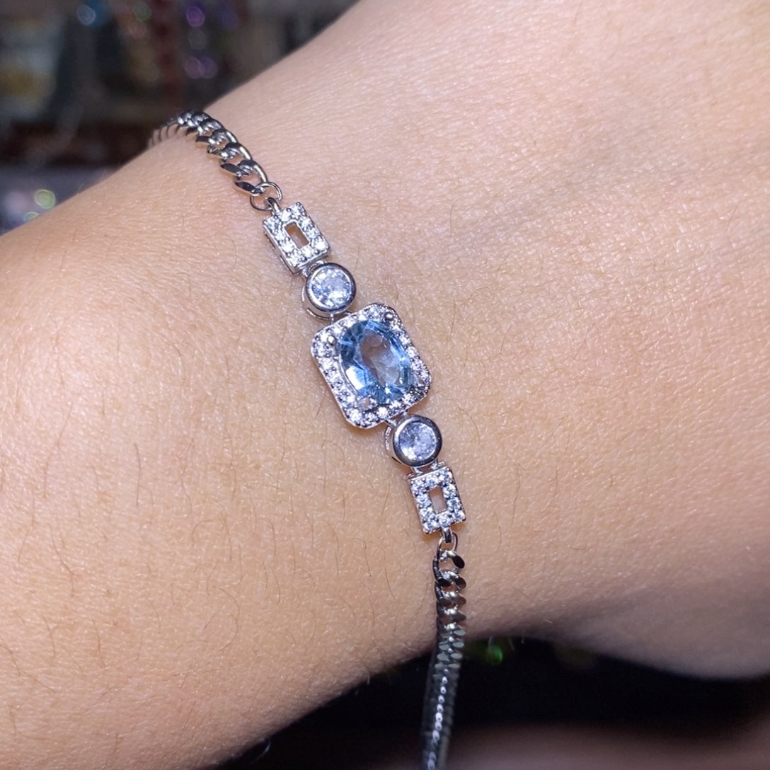 海蓝宝石手链银S925镶嵌