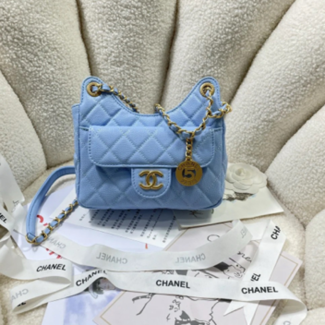 99新 Chanel/香奈儿 蓝金 猫猫精灵荔枝牛单肩包/32878 经典 时尚