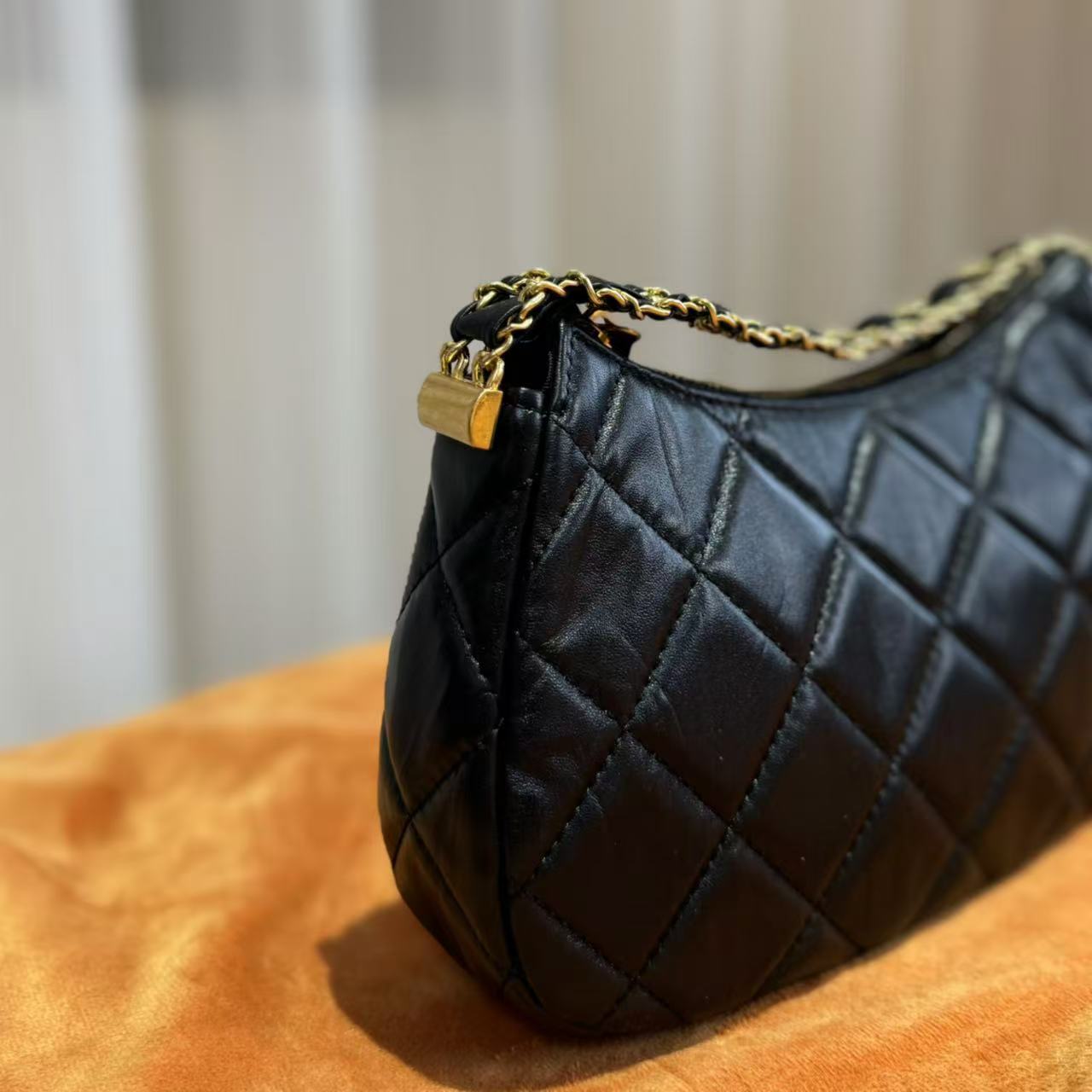 HIRMRIS手工真皮包550333-黑 腋下菱格香黑色 23K