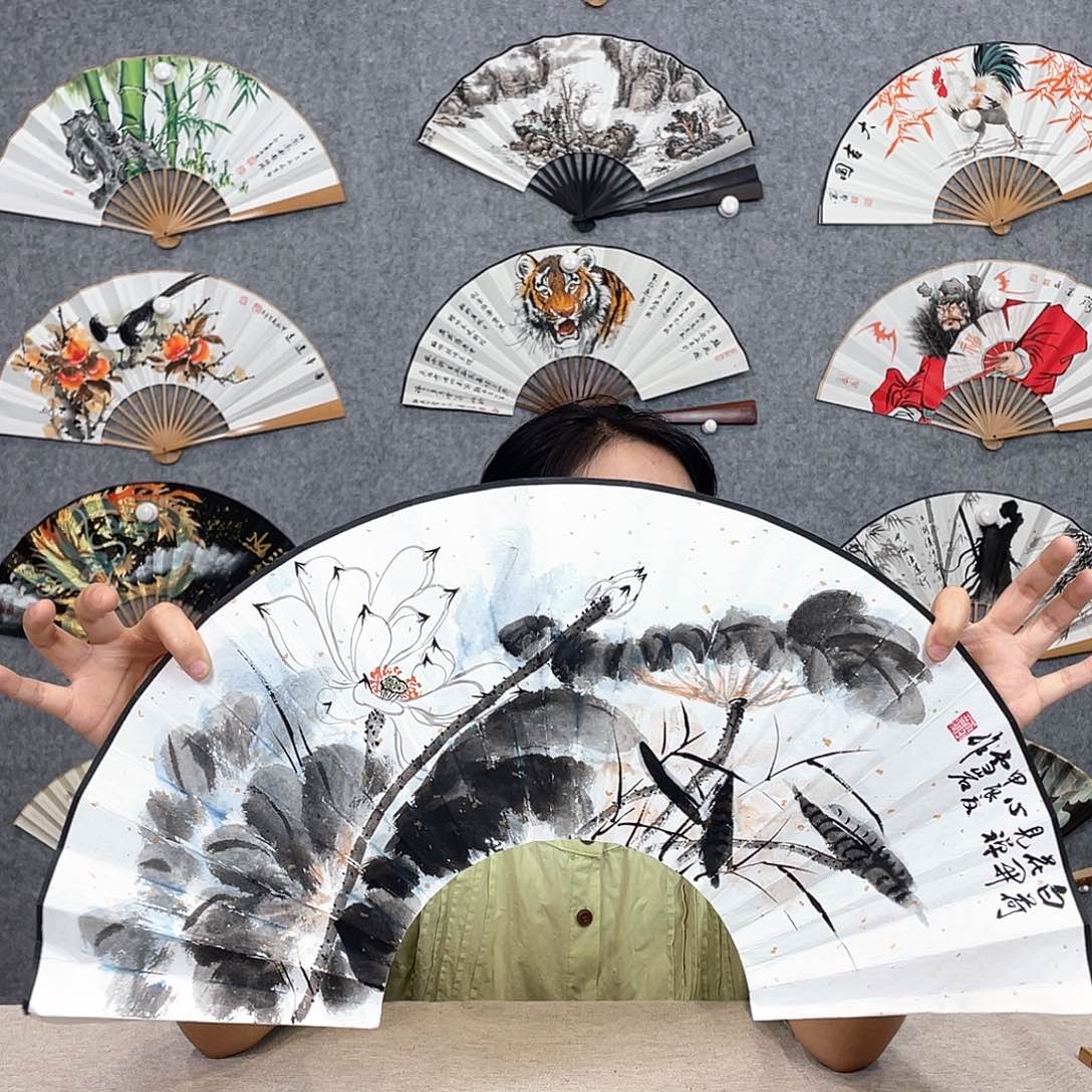 国画10寸水磨玉竹-纯手绘-文玩扇骨（默认粘好）