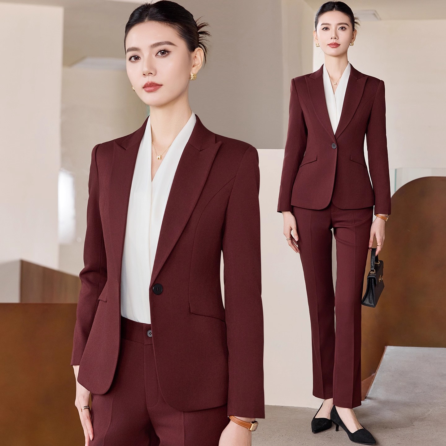 羊毛西装套装女士秋冬高端气质职业正装婚宴主持人工作服西服外套