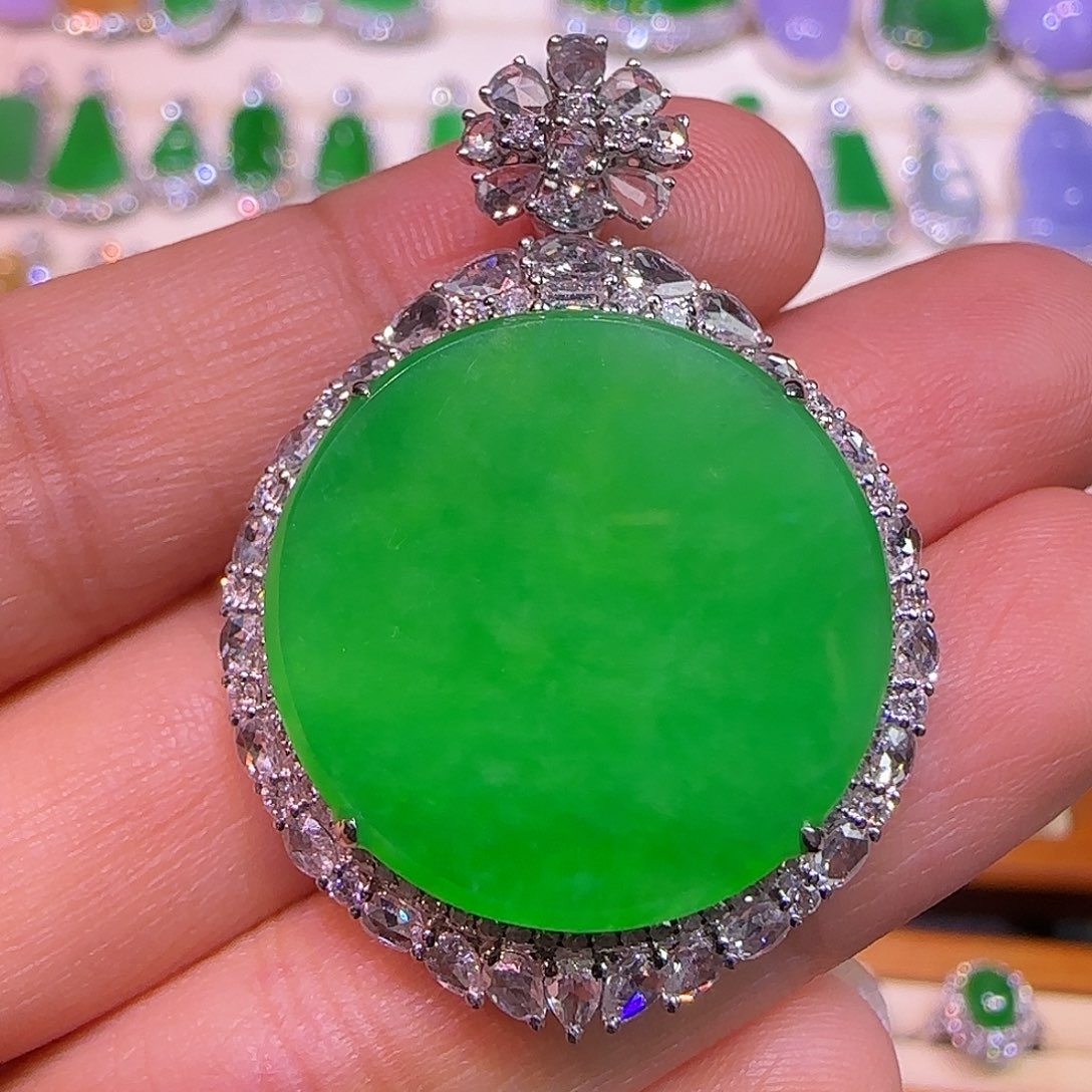 翡翠18K金镶嵌吊坠(不含链)