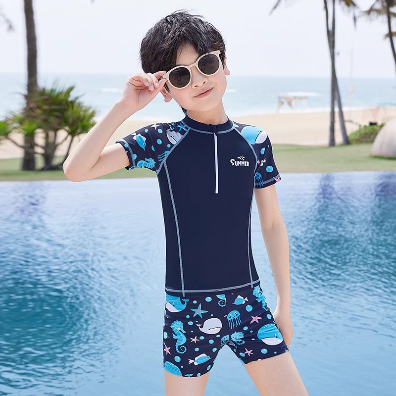 32676Y泳衣男孩儿童夏小中大童游泳衣男童泳裤透气防晒分体泳装