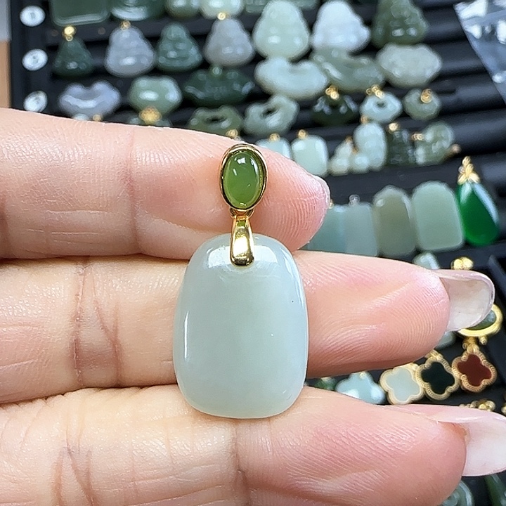 和田玉吊坠(不含链)银S925镶嵌