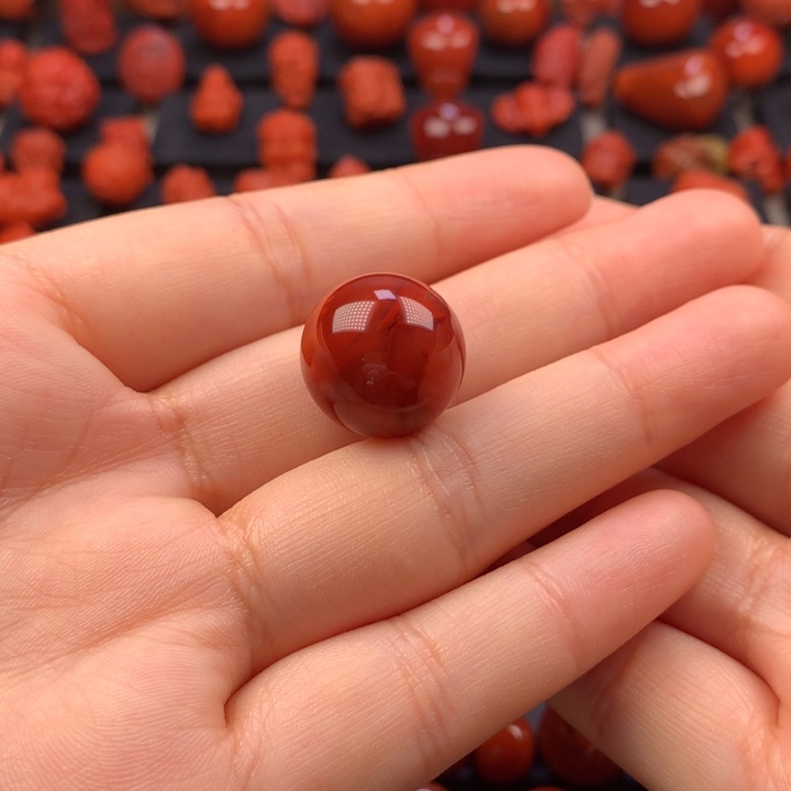 南红玛瑙未镶嵌牛血火焰纹圆珠单珠17.5MM