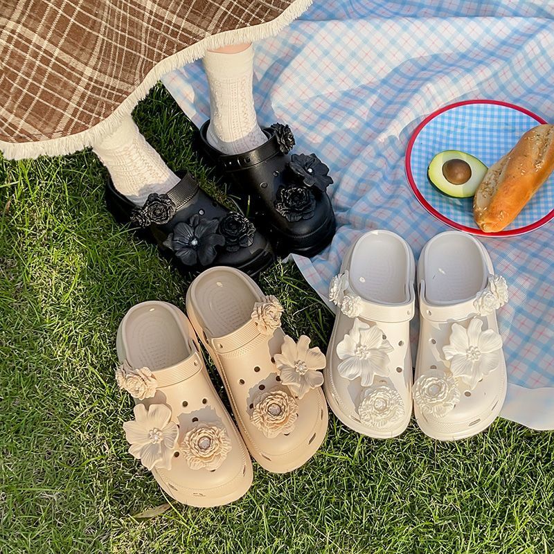 步步生花5.5CM泡芙花束洞洞鞋配饰鞋花配饰骨白杜鹃花高级鞋扣外