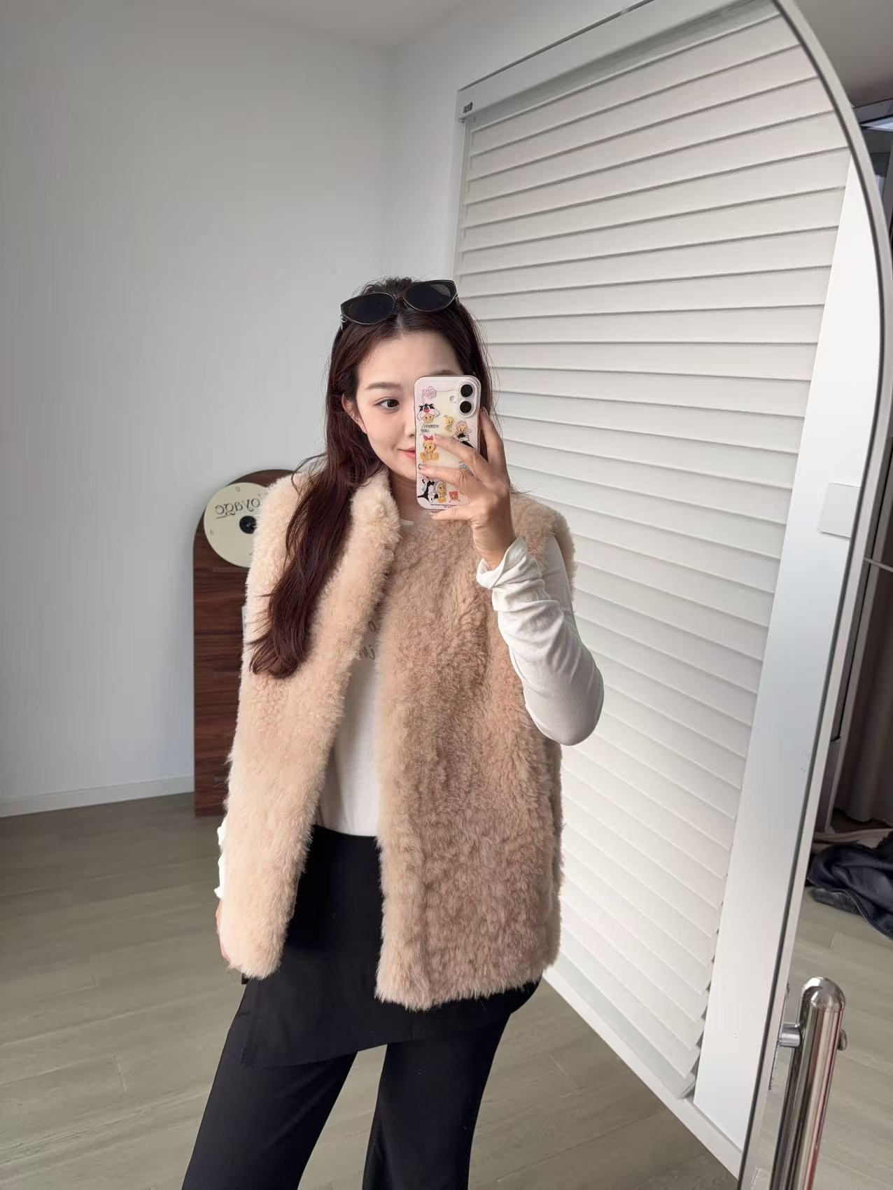 皮毛一体加厚保暖马甲短外套