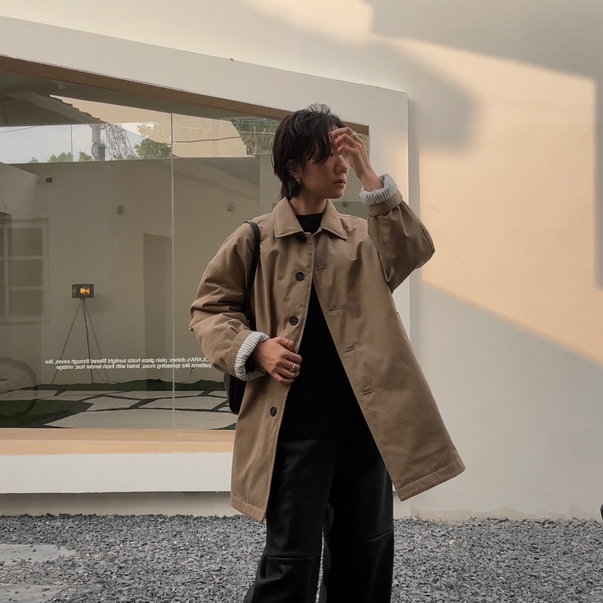 山阶【感受慢调】翻领工装羽绒风衣极简春秋冬季中长款保暖廓形外套