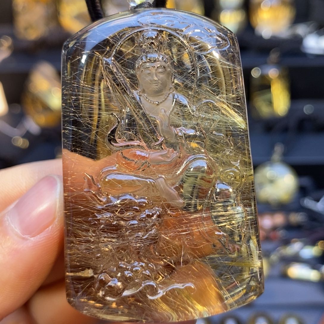 水晶未镶嵌颈饰金发晶文殊吊坠