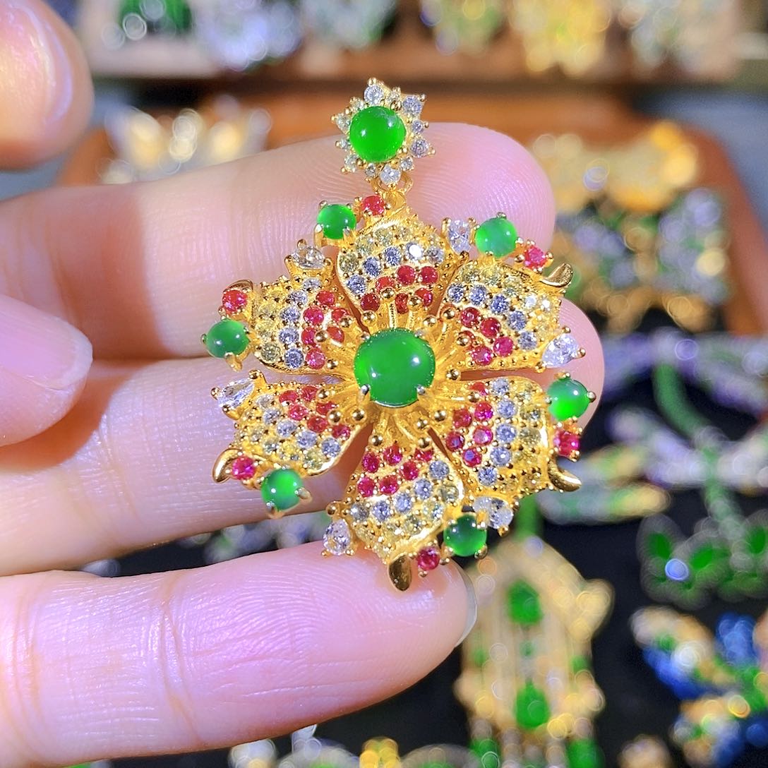 吊坠(不含链)银S925镶嵌翡翠