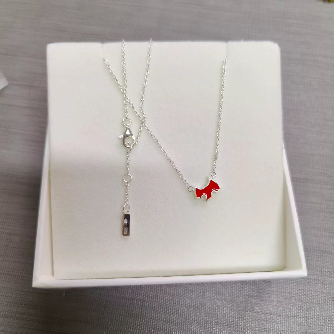 链子925银珐琅 AGA红色狗狗纯银吊坠项链