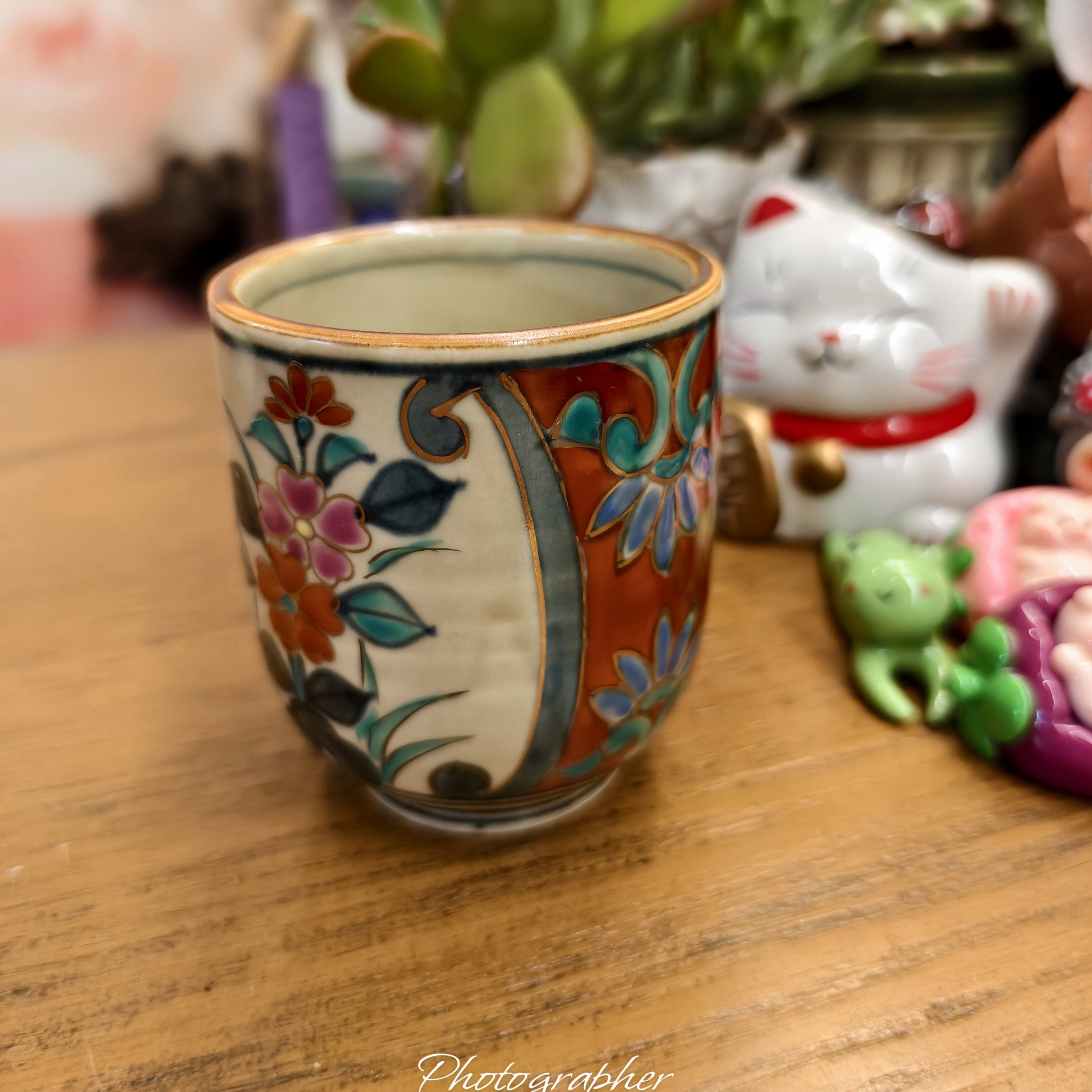 手绘描金陶瓷杯，草木灰，主人闻香杯。容量160ml，高度7cm口径6cm