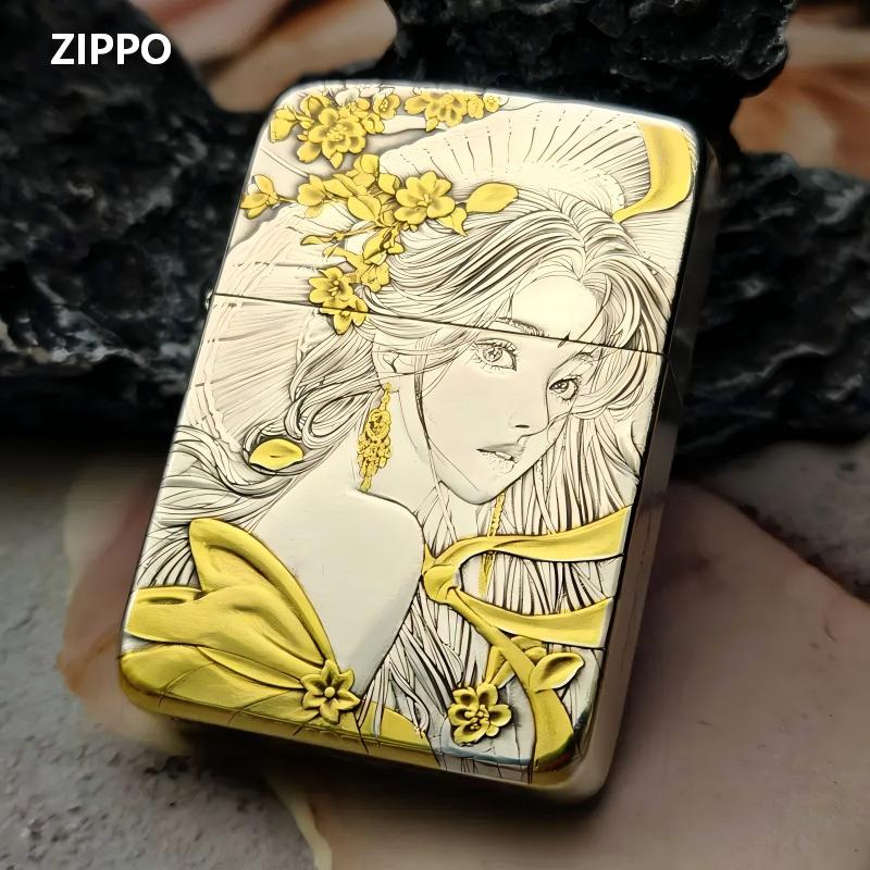 Zippo打火机1941复刻鎏金茶花女郎正版 云川防风煤油送男朋友DYJ1