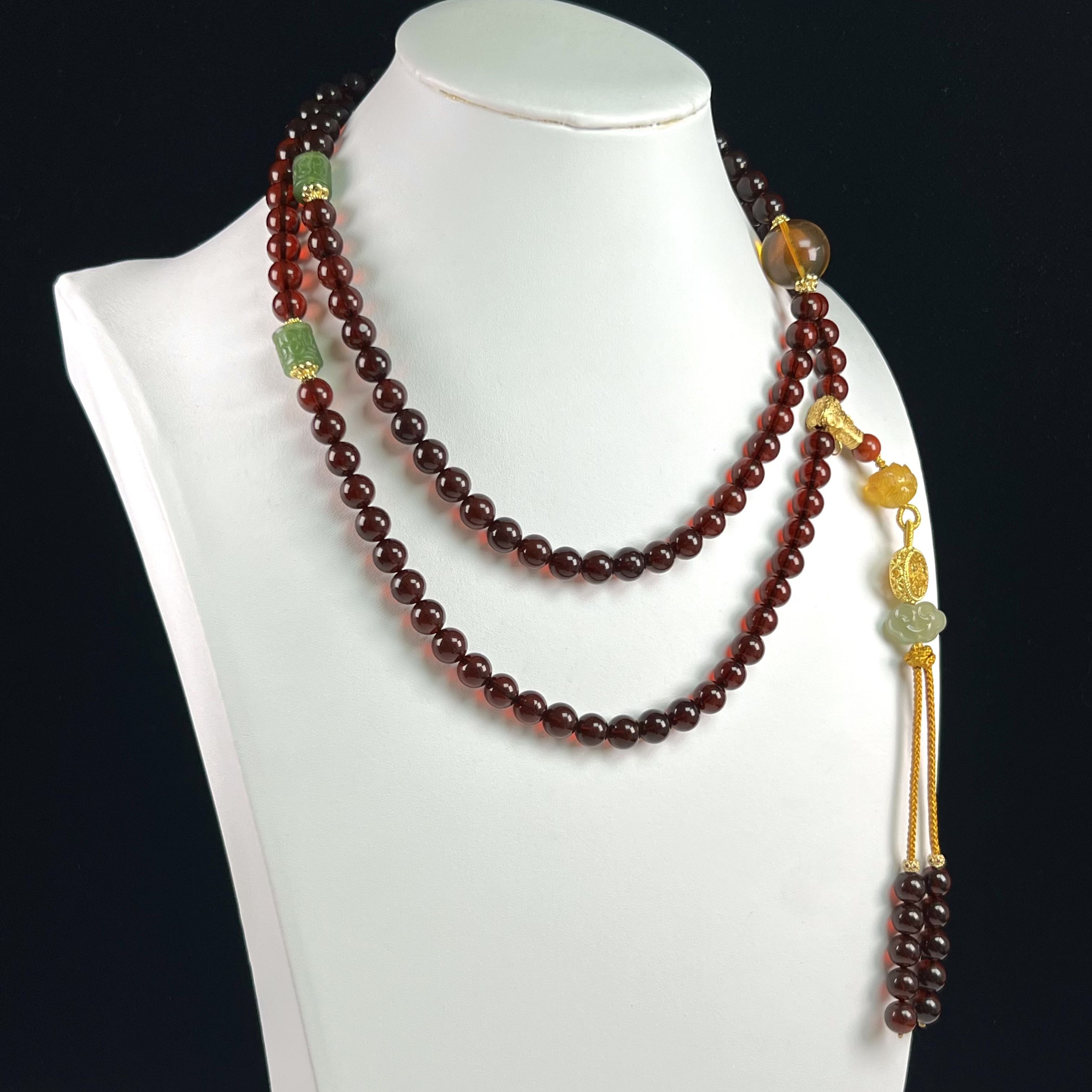 美创珠宝天然原矿琥珀无烤色无优化缅甸血珀8+mm设计款108长链