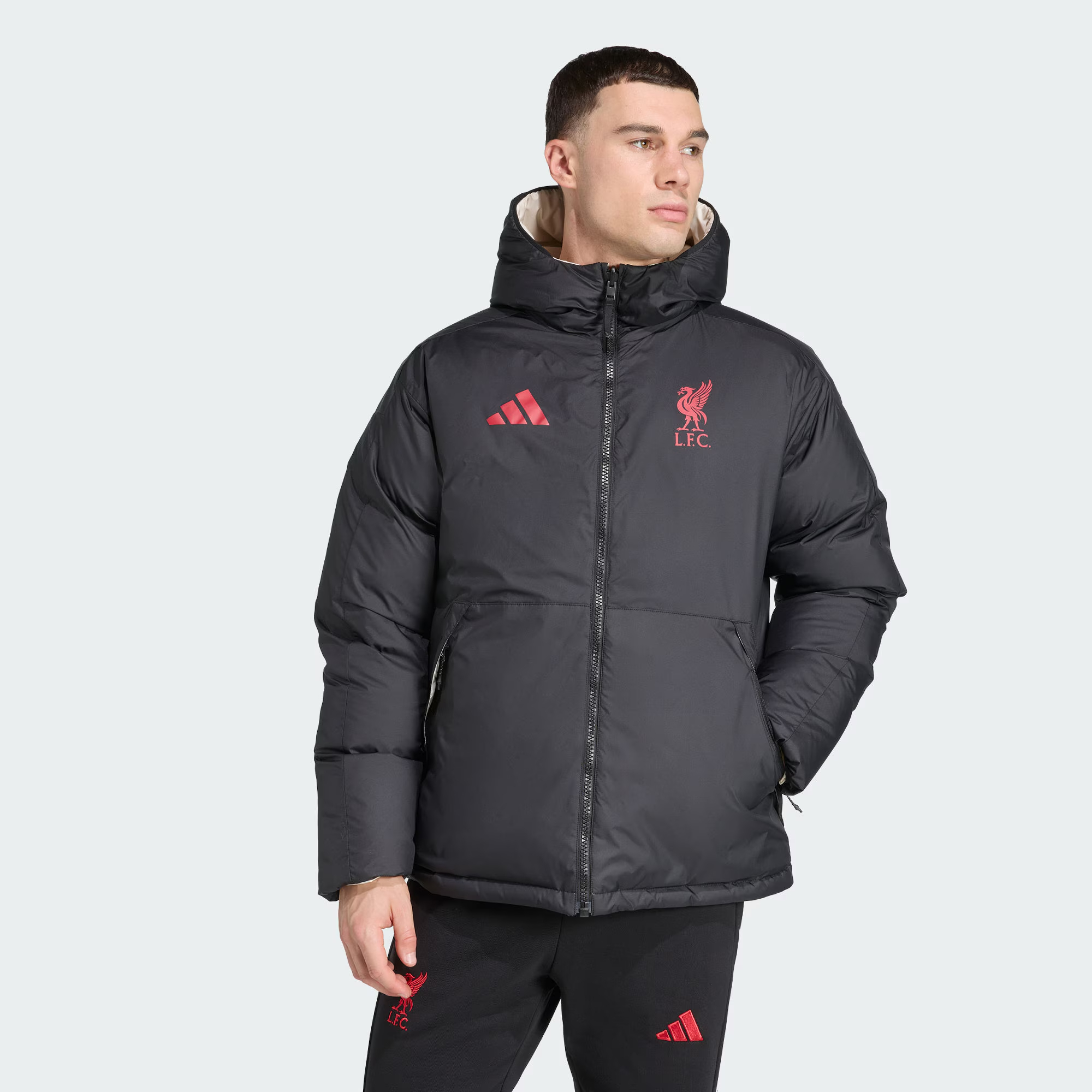 阿迪达斯男子 【足球联名】25/26赛季双面穿面包连帽羽绒服JW7902