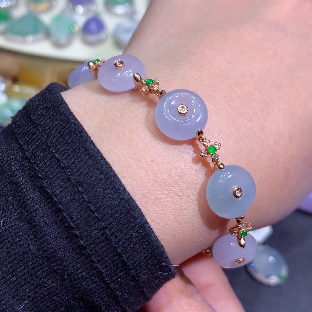 翡翠手链18K金镶嵌翡翠