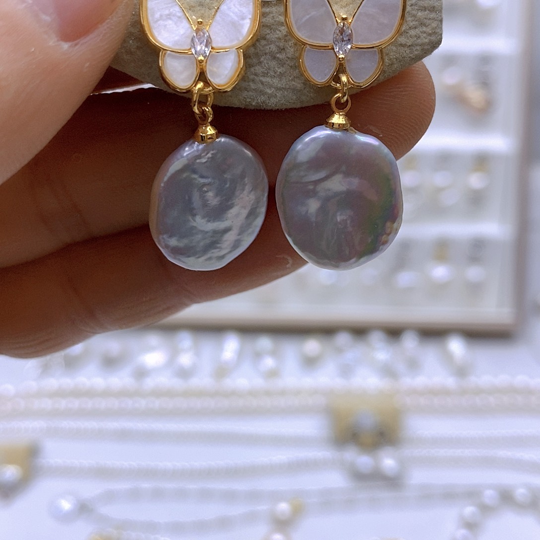 淡水珍珠耳饰银S925镶嵌