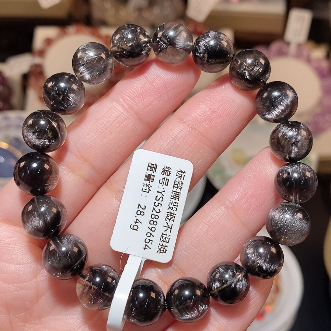 水晶手链未镶嵌F黑银钛10.2