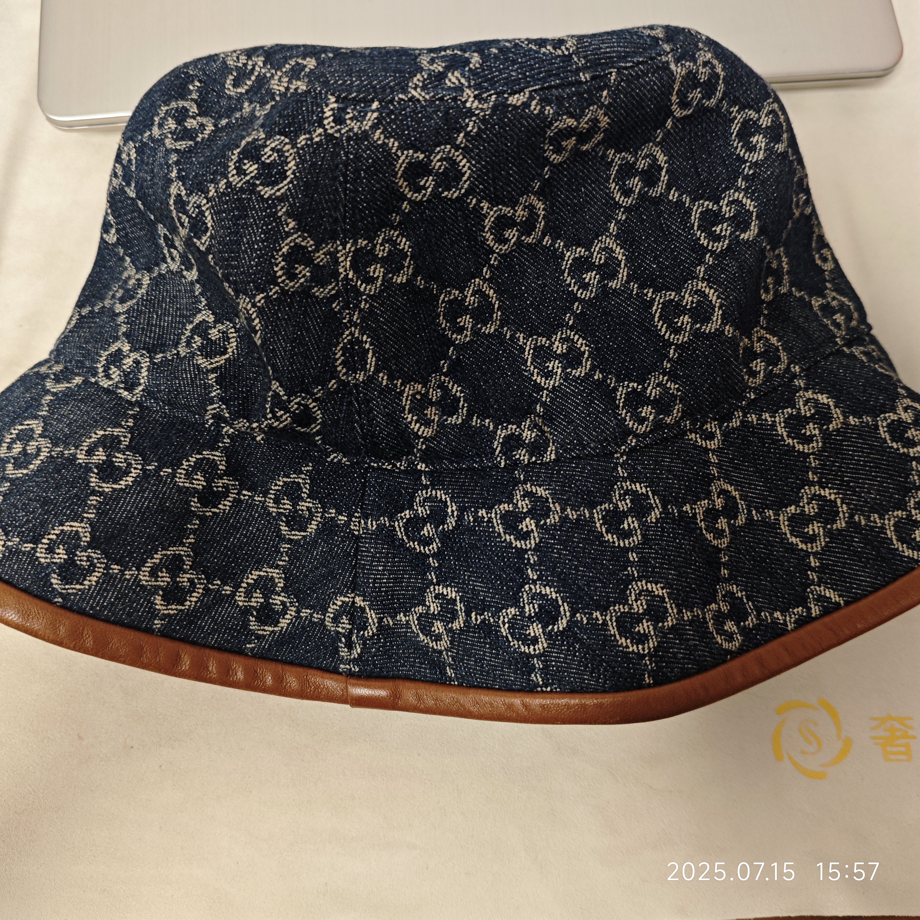 95新 GUCCI/古驰 老花渔夫帽59码蓝色/250715ZMH8X01