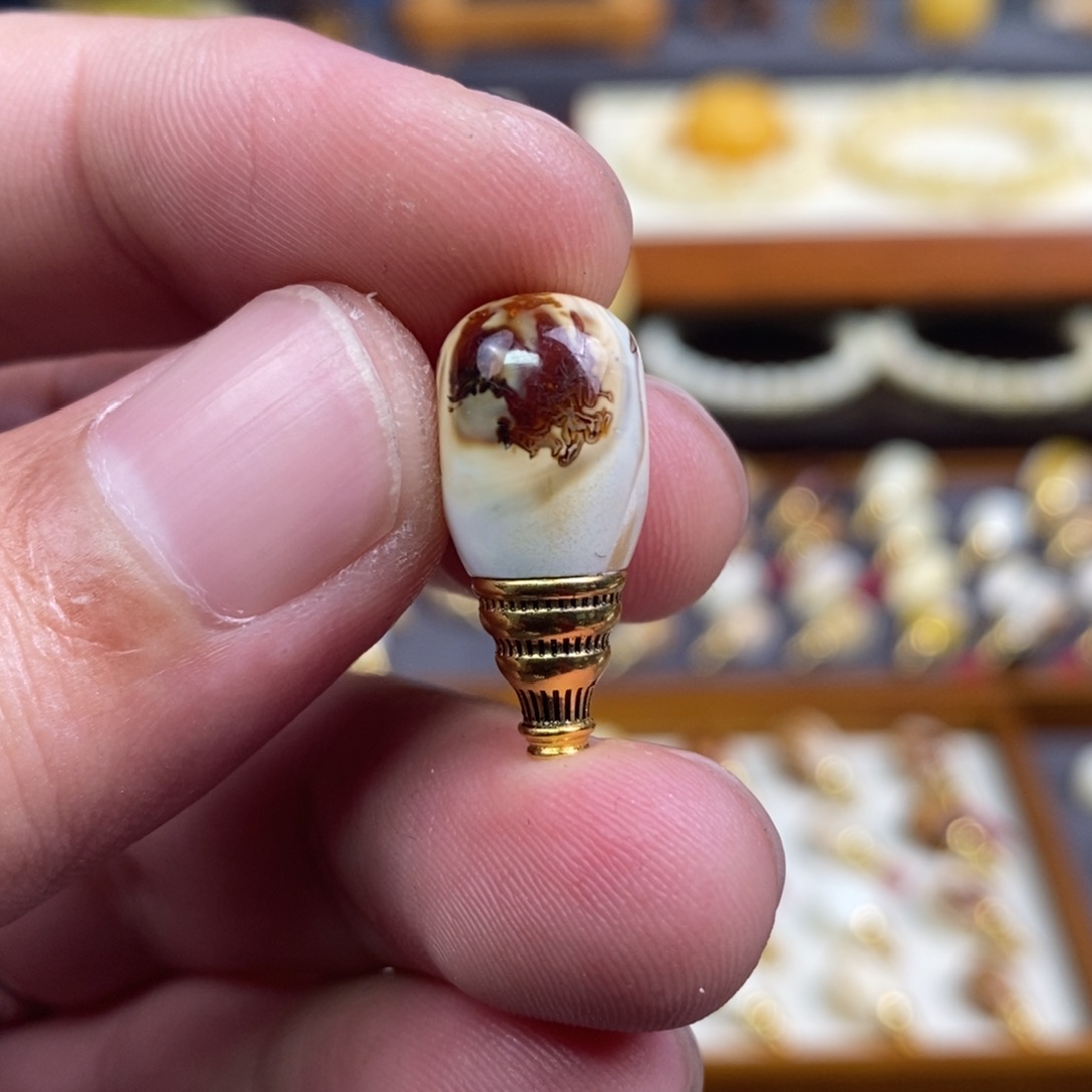 蜜蜡未镶嵌裸石配饰彩沁色三通尺寸9.9