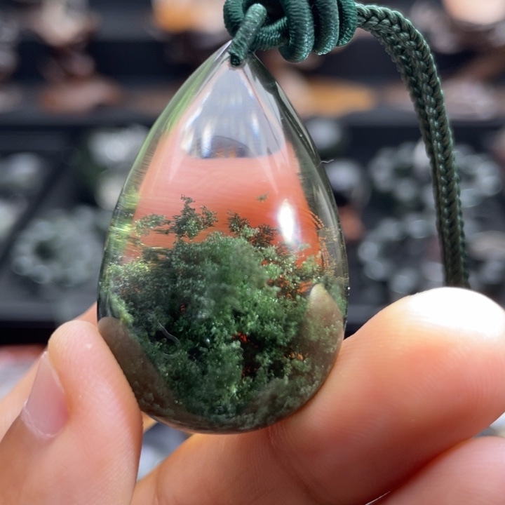 颈饰未镶嵌水晶绿幽灵聚宝盆水滴定制