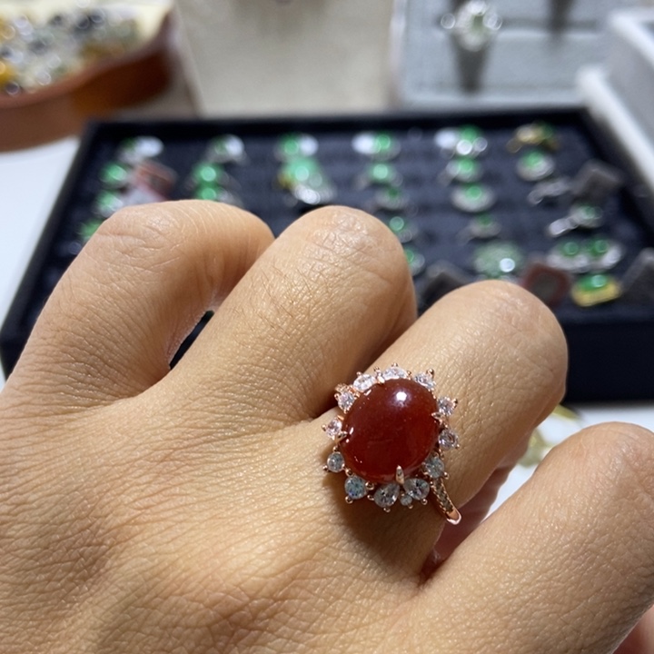 翡翠戒指银S925镶嵌小**?戒指
