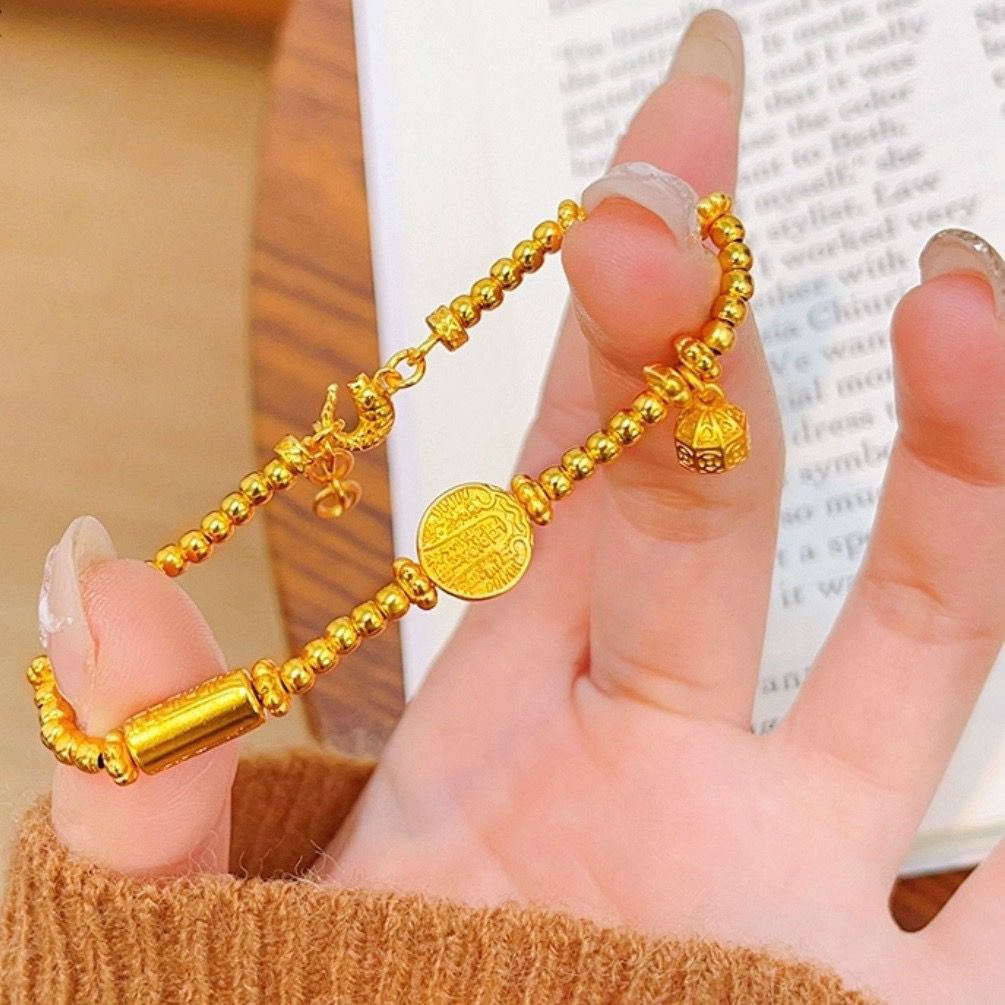 铜合金手链 高级感五路财神盘缠手链轻奢小众金色气质百搭不掉色