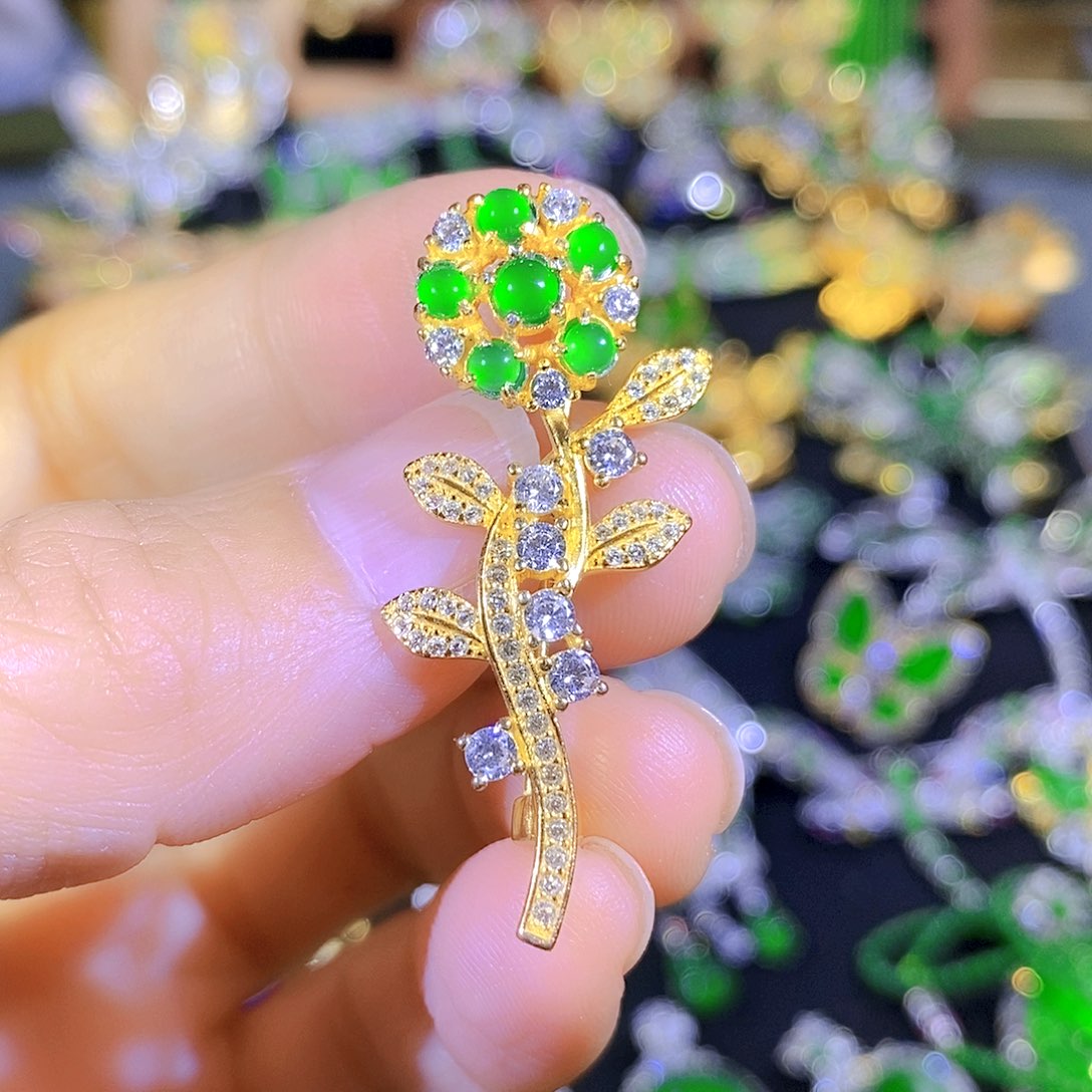 吊坠(不含链)银S925镶嵌翡翠