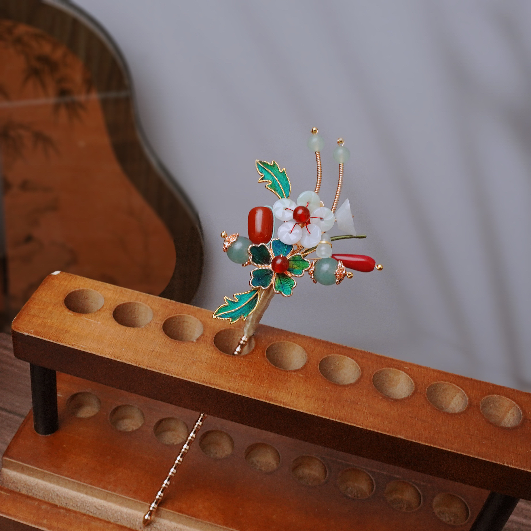 锦簪阁 点翠祥云发簪复原款百搭发饰原创纯铜高保色