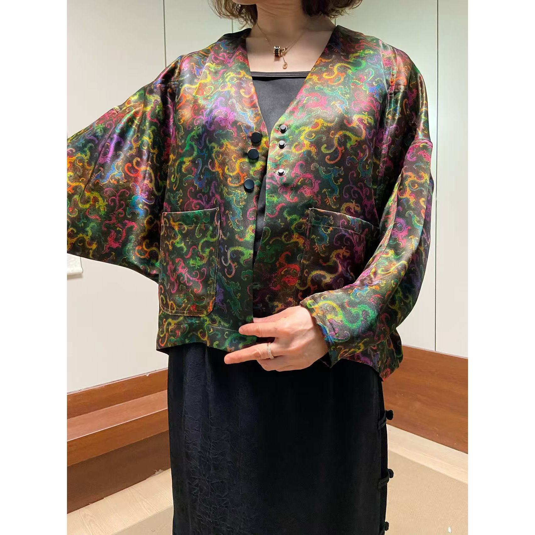 国风上衣七彩云龙女士衬衫春秋款