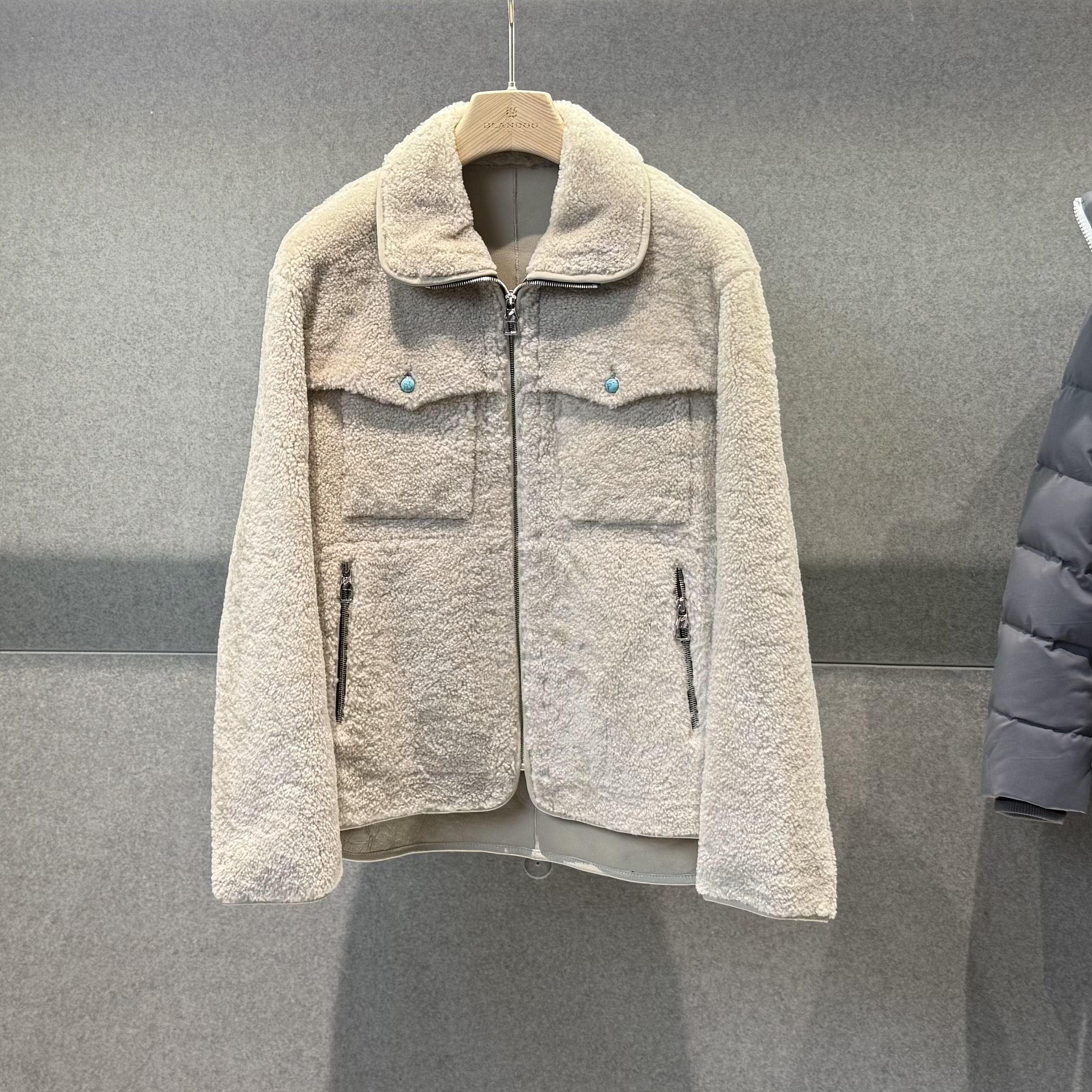 BLANDOO “美拉德风”  男士轻奢高定翻领皮毛一体外套88227