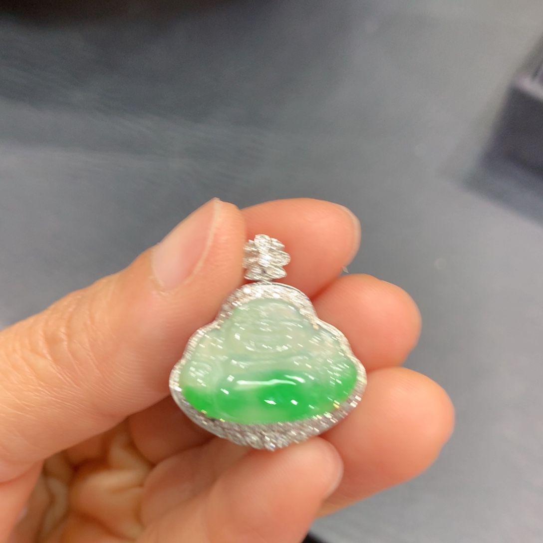 翡翠18K金镶嵌吊坠(不含链)