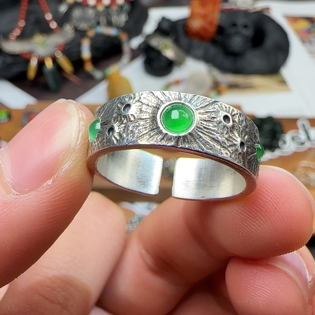 安***奥翡翠银S925镶嵌戒指