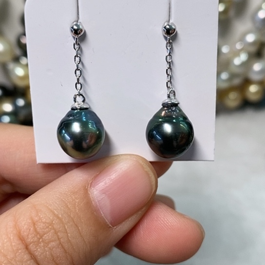 海水珍珠耳饰银S925镶嵌9-10