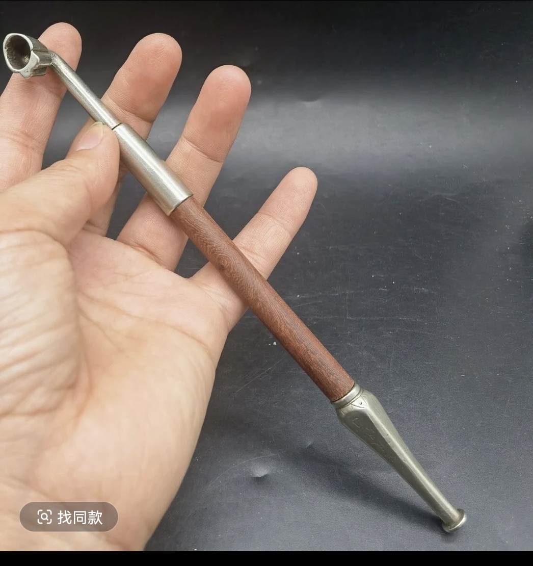 纯白铜老式实木烟斗烟嘴直式纯铜烟袋锅子杆