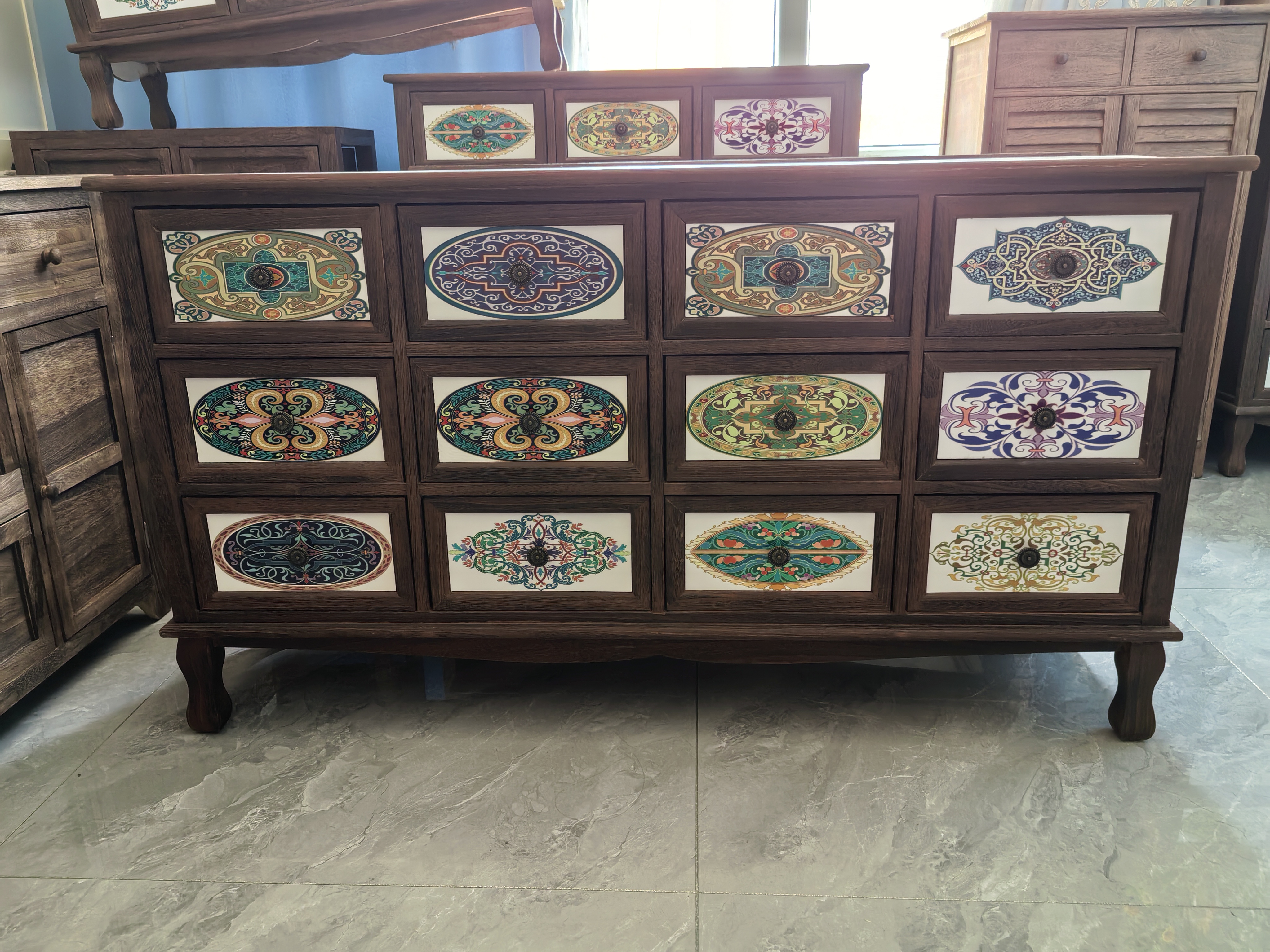 欧式风格电视柜实木收纳斗柜储物柜彩绘十二抽柜子130*33*73