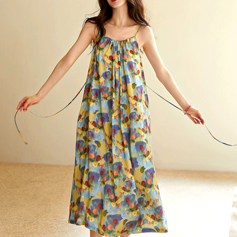 女大学生睡衣女爆款2025新款云朵棉彩色碎花小吊带居家睡裙家居服