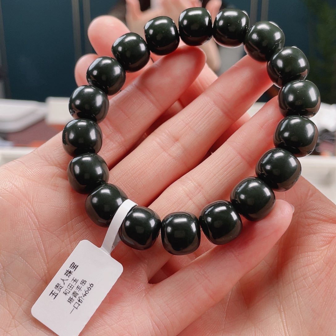 和田玉手串未镶嵌塔青卡11.12老型