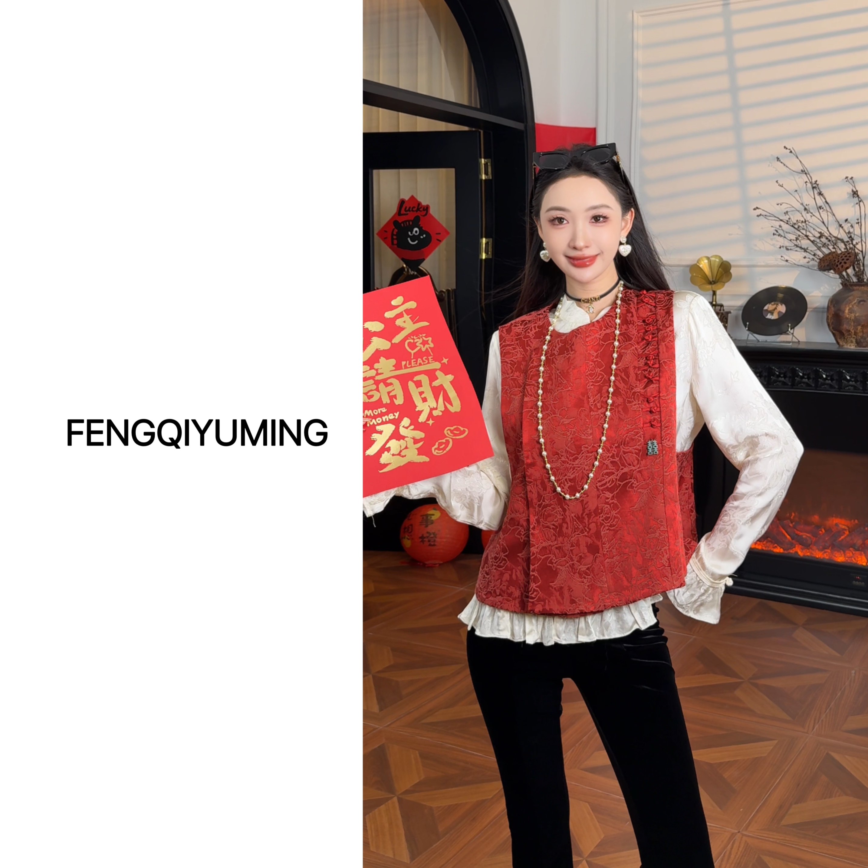 【红裳恋】新中式网红百搭复古红色国风马甲