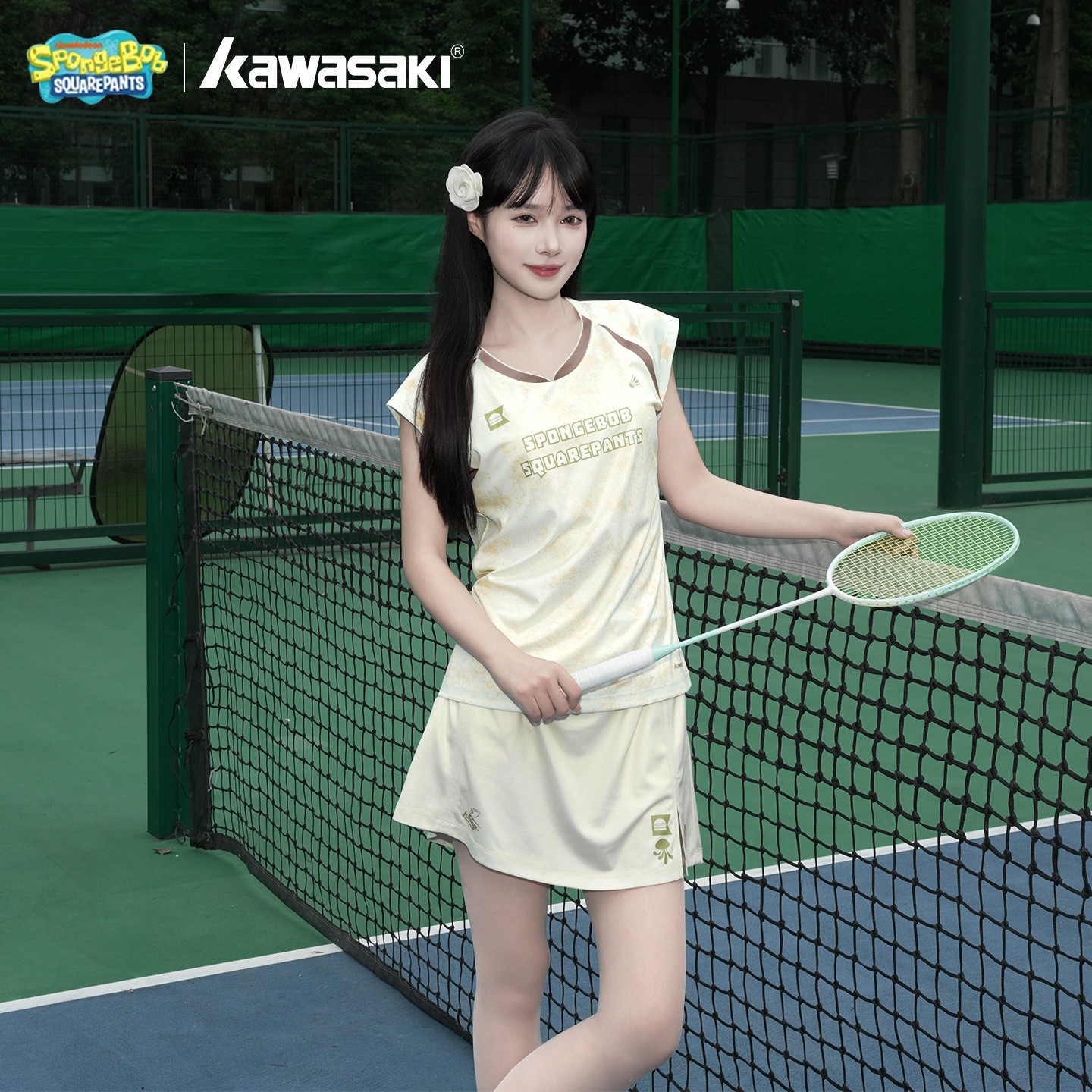 kawasaki/川崎海绵宝宝联名羽毛球服女新款运动健身速干透气短袖
