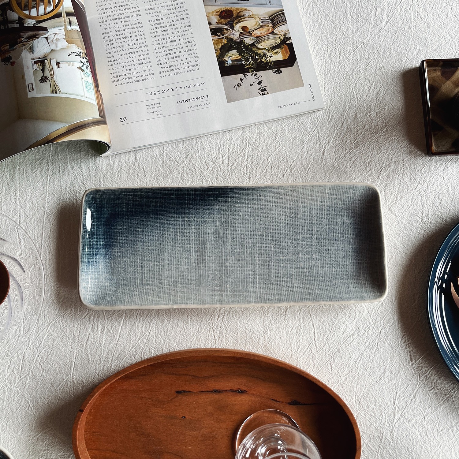 【瑕疵】海蓝布纹系列-长条盘  29×11.7×2cm