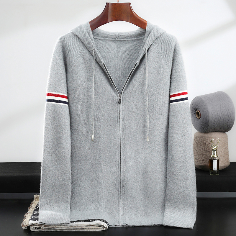 连帽纯羊绒衫开衫外套针织卫衣加厚毛衣长袖宽松带帽帽衫