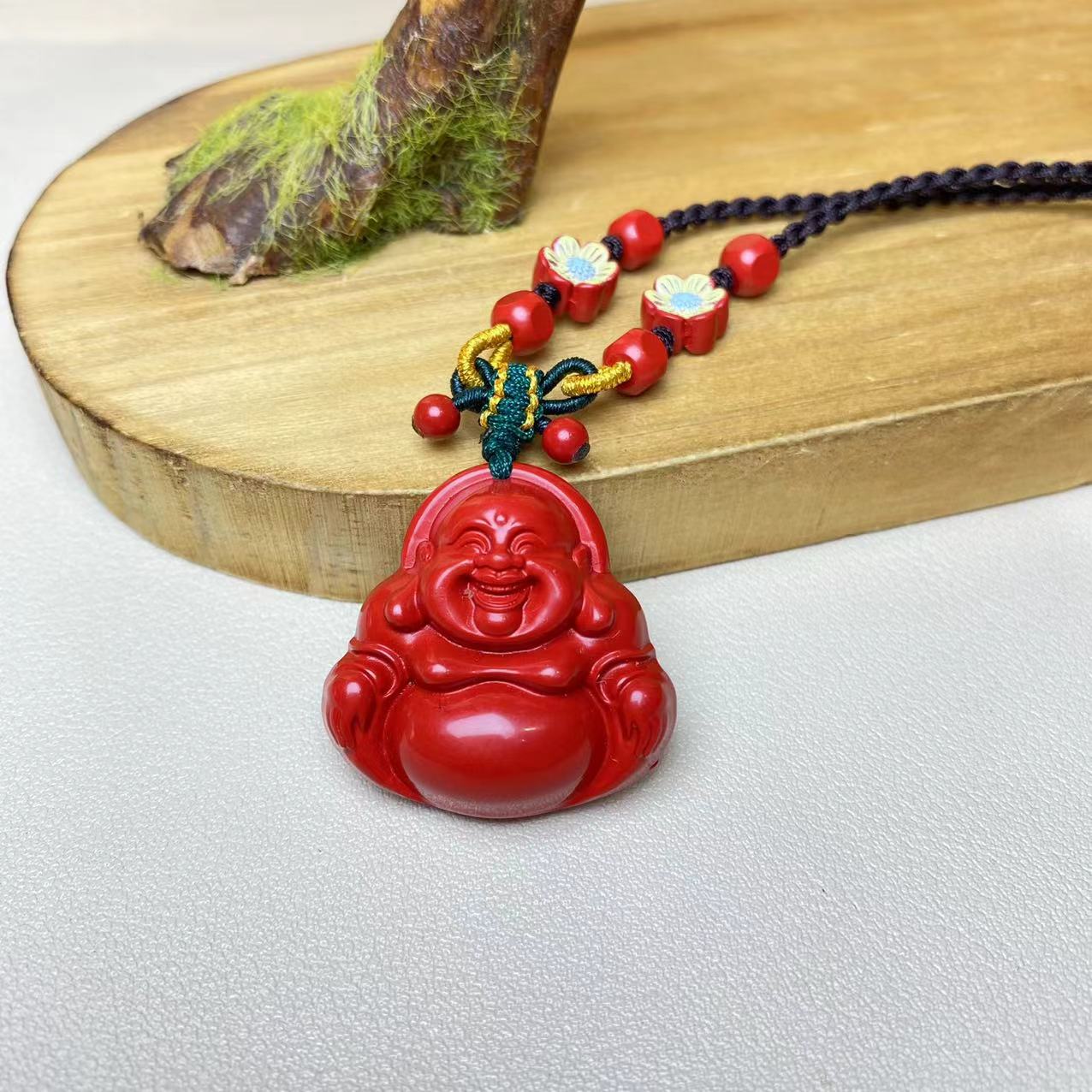 含辰砂工艺品保真高含量红砂设计款笑口常开弥勒佛公吊坠正品保真