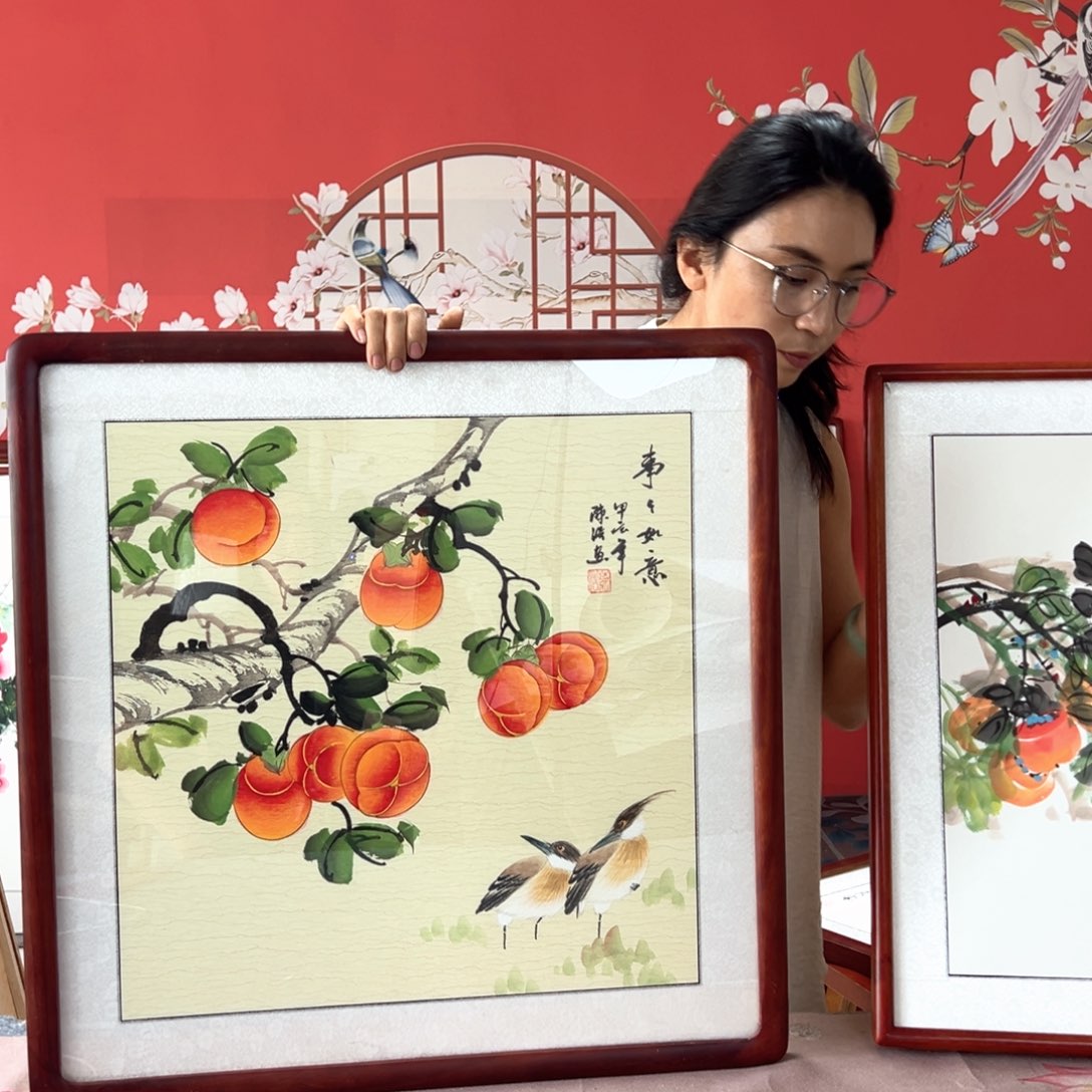 国画手写手绘带框包邮62✖️62国画作品